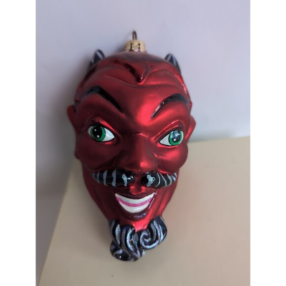 Vtg  RADKO HOT RED HEAD - DEVIL Christmas ORNAMENT Halloween Glass - Picture 1 of 7